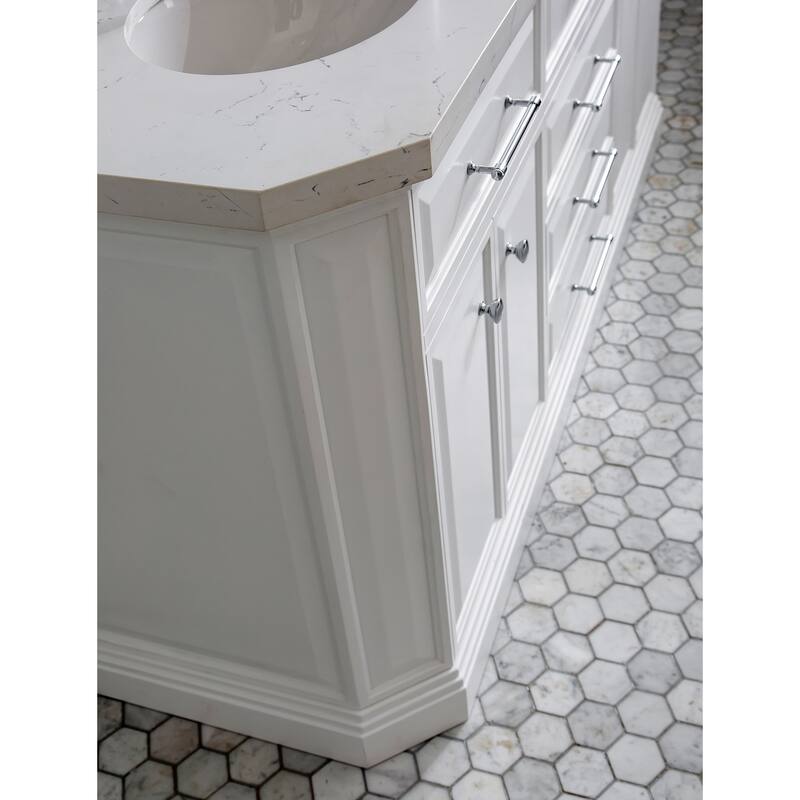 72" Palace Collection Quartz Carrara Cashmere Grey Bathroom Vanity Set With Hardware And F2-0013 Faucets