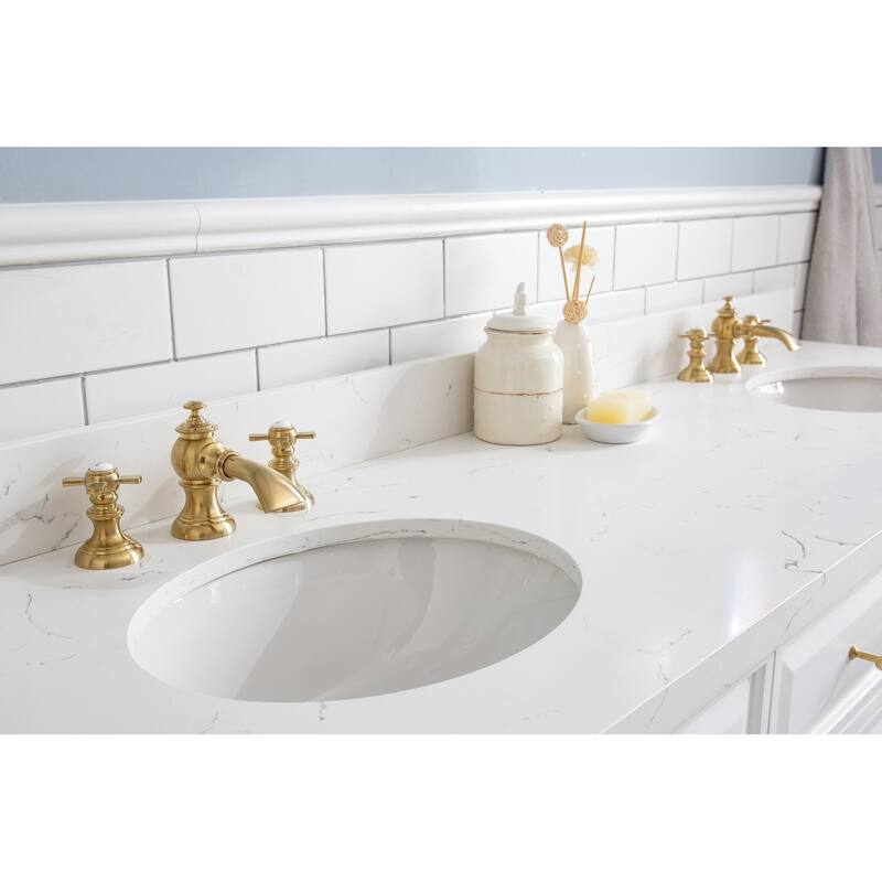 72" Palace Collection Quartz Carrara Cashmere Grey Bathroom Vanity Set With Hardware And F2-0013 Faucets
