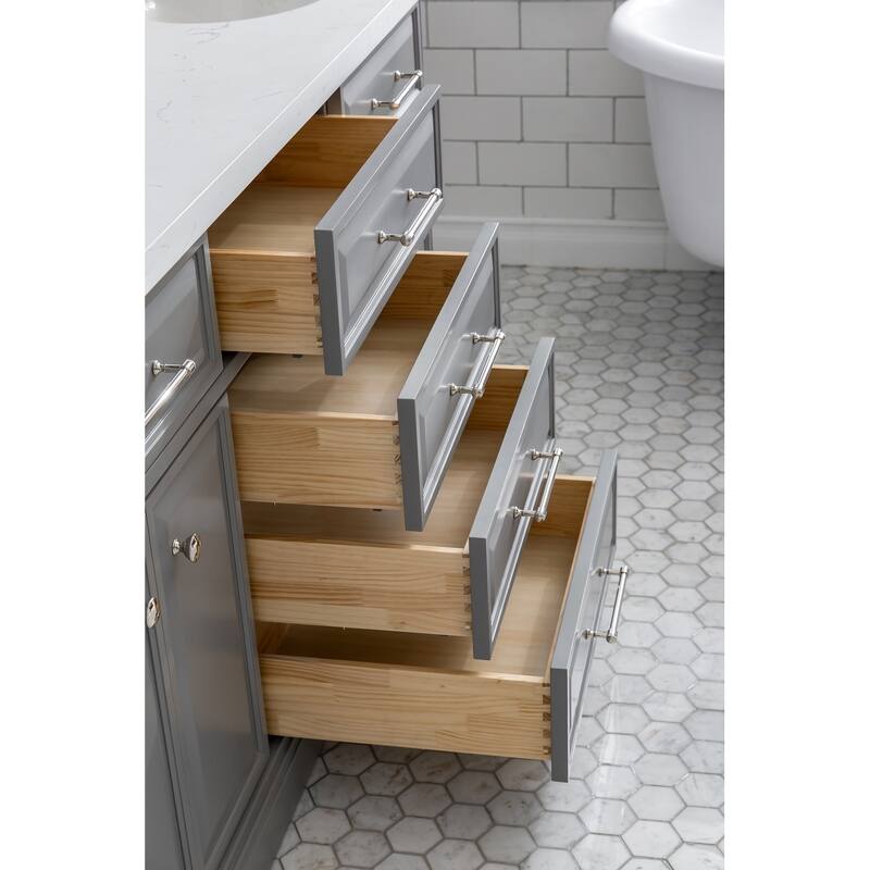 72" Palace Collection Quartz Carrara Cashmere Grey Bathroom Vanity Set With Hardware And F2-0013 Faucets