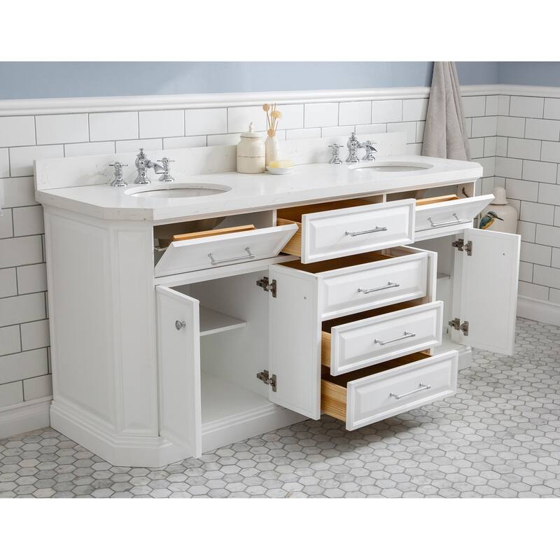 72" Palace Collection Quartz Carrara Cashmere Grey Bathroom Vanity Set With Hardware And F2-0013 Faucets