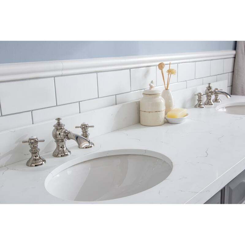 72" Palace Collection Quartz Carrara Cashmere Grey Bathroom Vanity Set With Hardware And F2-0013 Faucets