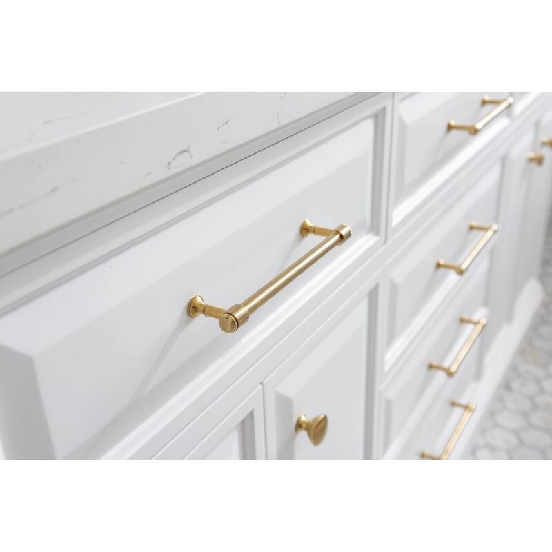 72" Palace Collection Quartz Carrara Cashmere Grey Bathroom Vanity Set With Hardware And F2-0013 Faucets