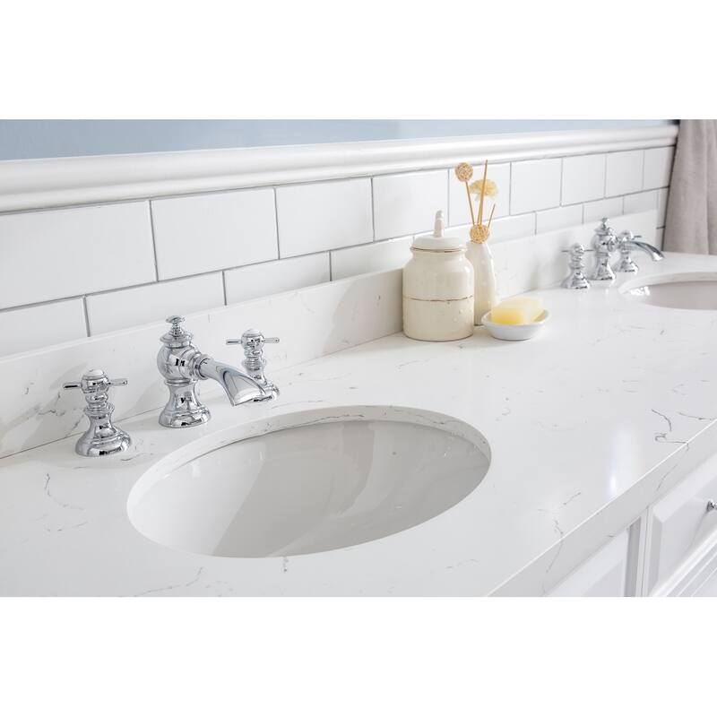 72" Palace Collection Quartz Carrara Cashmere Grey Bathroom Vanity Set With Hardware And F2-0013 Faucets