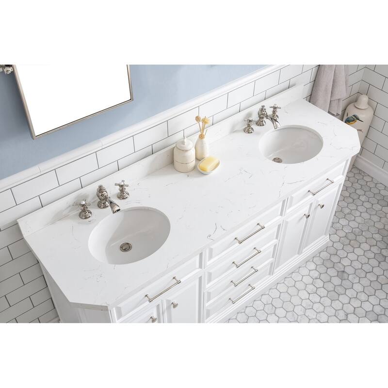 72" Palace Collection Quartz Carrara Cashmere Grey Bathroom Vanity Set With Hardware And F2-0013 Faucets