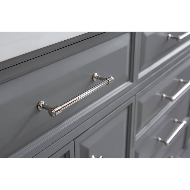 72" Palace Collection Quartz Carrara Cashmere Grey Bathroom Vanity Set With Hardware And F2-0013 Faucets