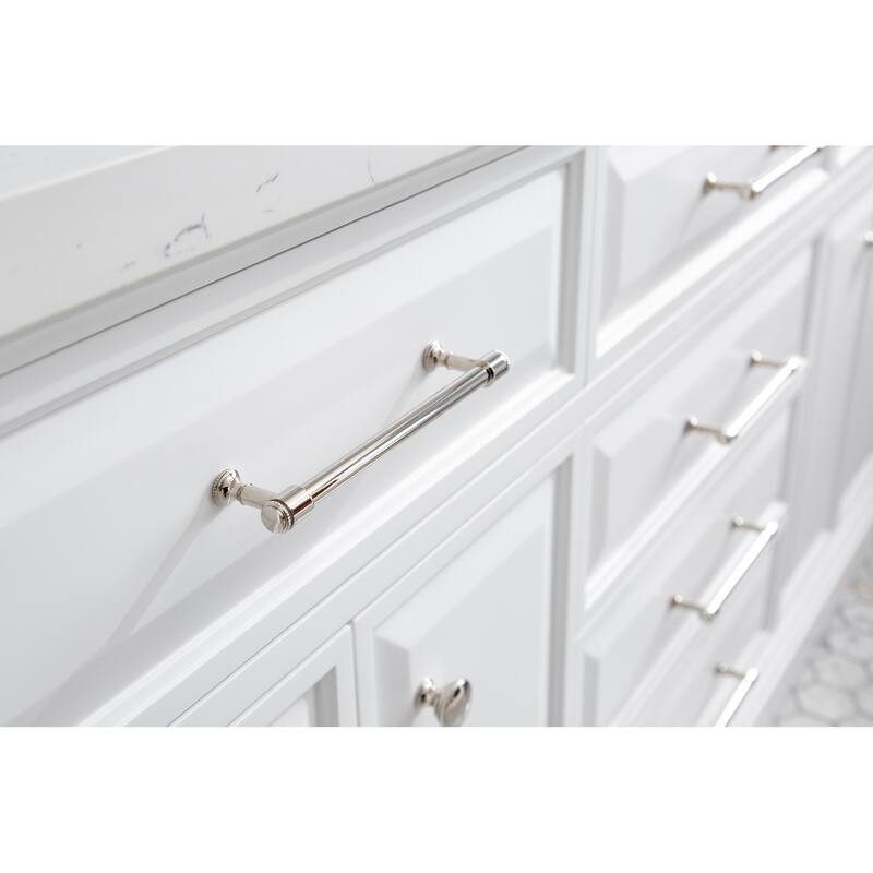 72" Palace Collection Quartz Carrara Cashmere Grey Bathroom Vanity Set With Hardware And F2-0013 Faucets
