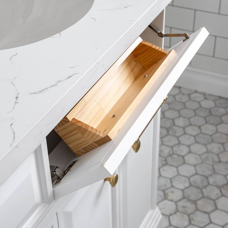 72" Palace Collection Quartz Carrara Cashmere Grey Bathroom Vanity Set With Hardware And F2-0013 Faucets