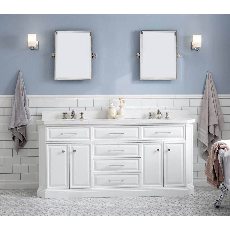 72" Palace Collection Quartz Carrara Cashmere Grey Bathroom Vanity Set With Hardware And F2-0013 Faucets