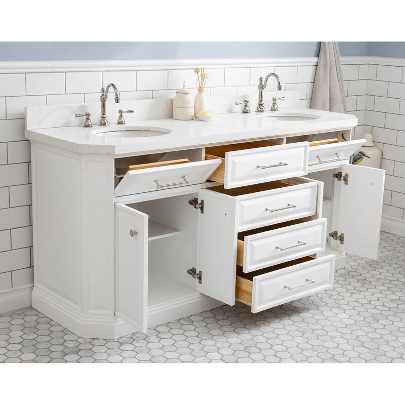 72" Palace Collection Quartz Carrara Cashmere Grey Bathroom Vanity Set With Hardware And F2-0012 Faucets