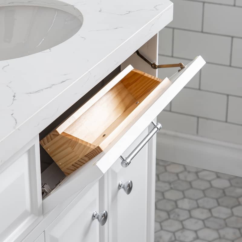 72" Palace Collection Quartz Carrara Cashmere Grey Bathroom Vanity Set With Hardware And F2-0012 Faucets