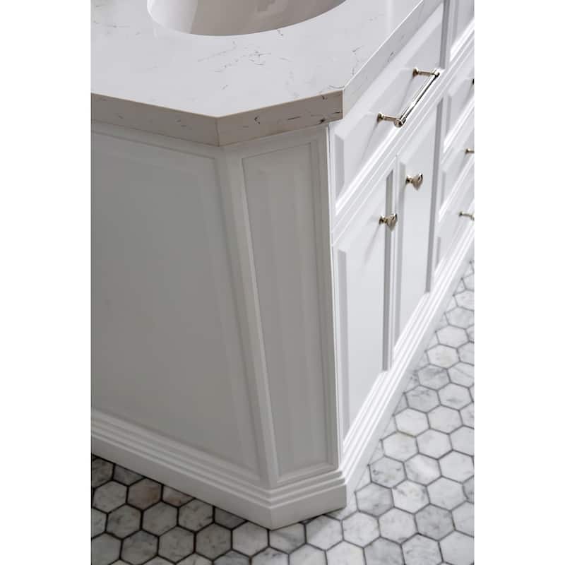 72" Palace Collection Quartz Carrara Cashmere Grey Bathroom Vanity Set With Hardware And F2-0012 Faucets