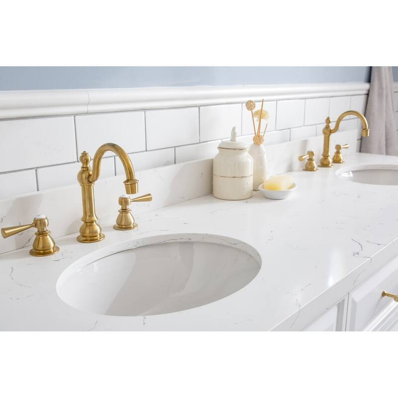 72" Palace Collection Quartz Carrara Cashmere Grey Bathroom Vanity Set With Hardware And F2-0012 Faucets