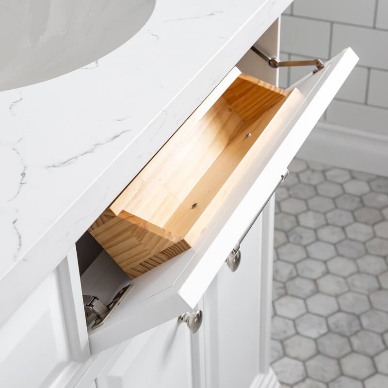 72" Palace Collection Quartz Carrara Cashmere Grey Bathroom Vanity Set With Hardware And F2-0012 Faucets