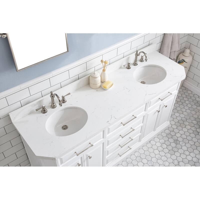72" Palace Collection Quartz Carrara Cashmere Grey Bathroom Vanity Set With Hardware And F2-0012 Faucets