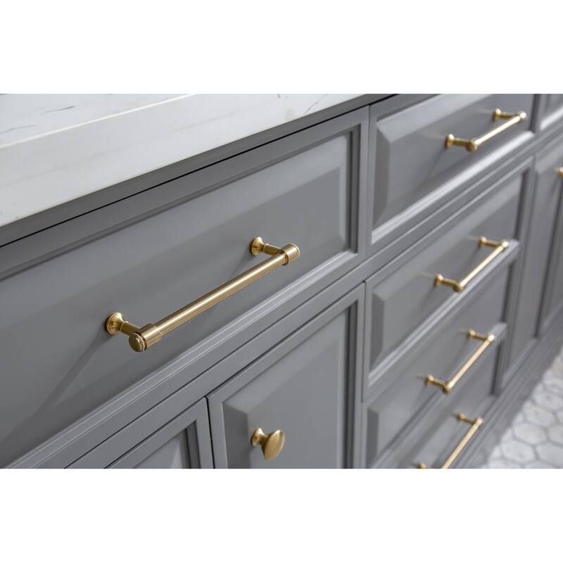 72" Palace Collection Quartz Carrara Cashmere Grey Bathroom Vanity Set With Hardware And F2-0012 Faucets