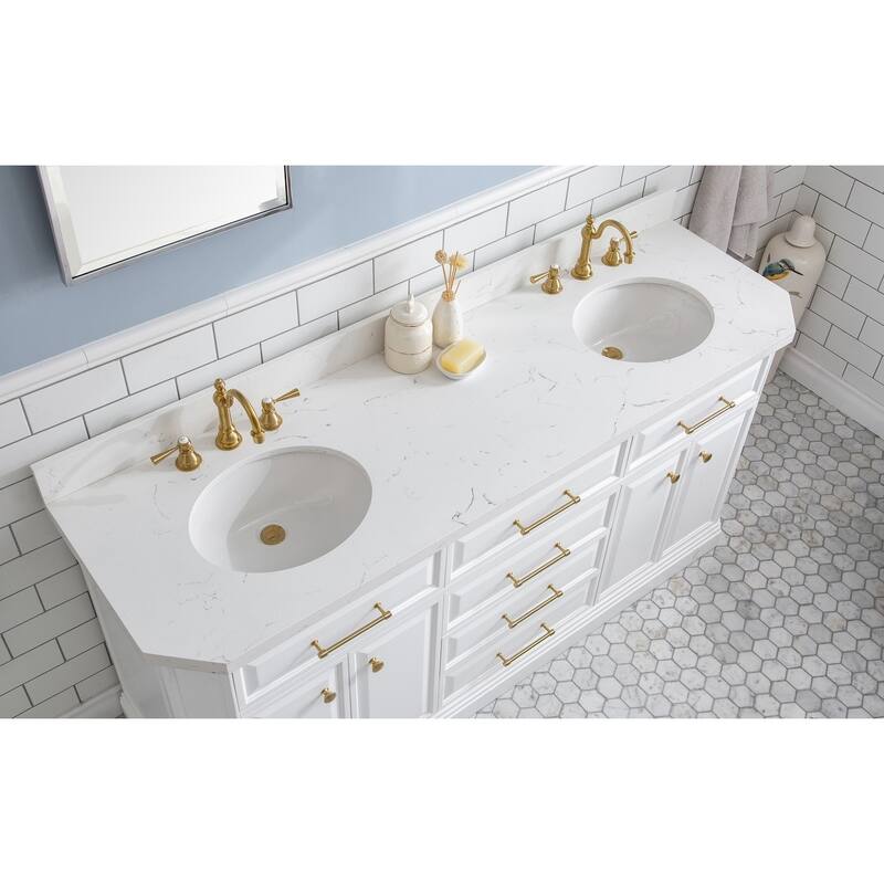 72" Palace Collection Quartz Carrara Cashmere Grey Bathroom Vanity Set With Hardware And F2-0012 Faucets