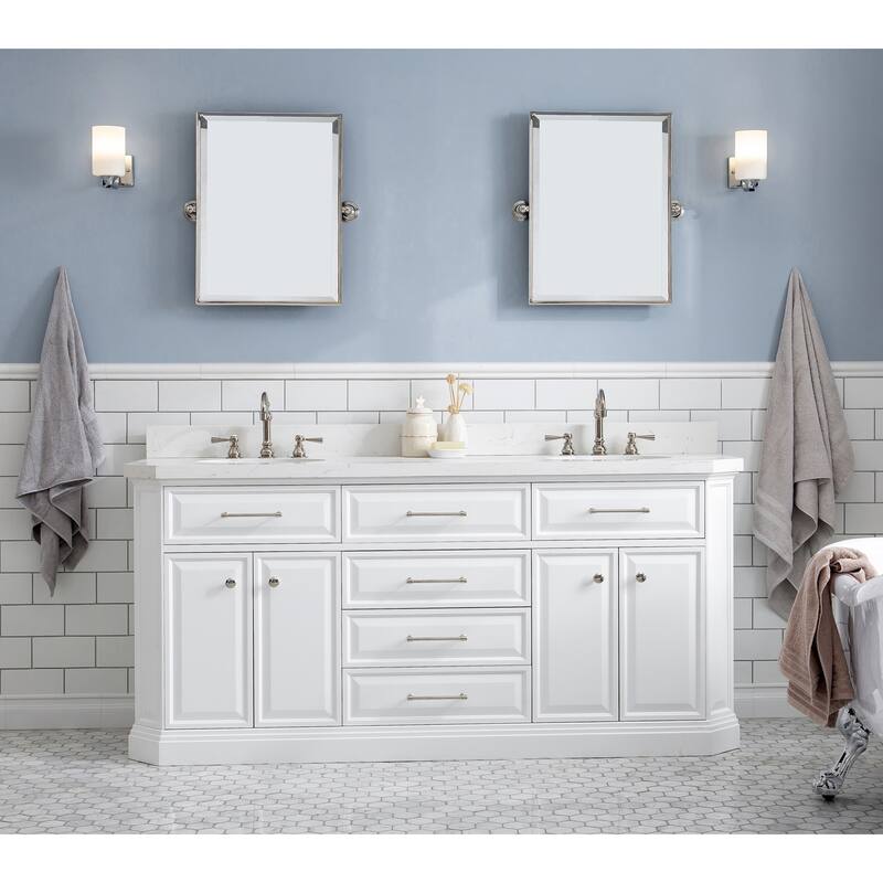 72" Palace Collection Quartz Carrara Cashmere Grey Bathroom Vanity Set With Hardware And F2-0012 Faucets