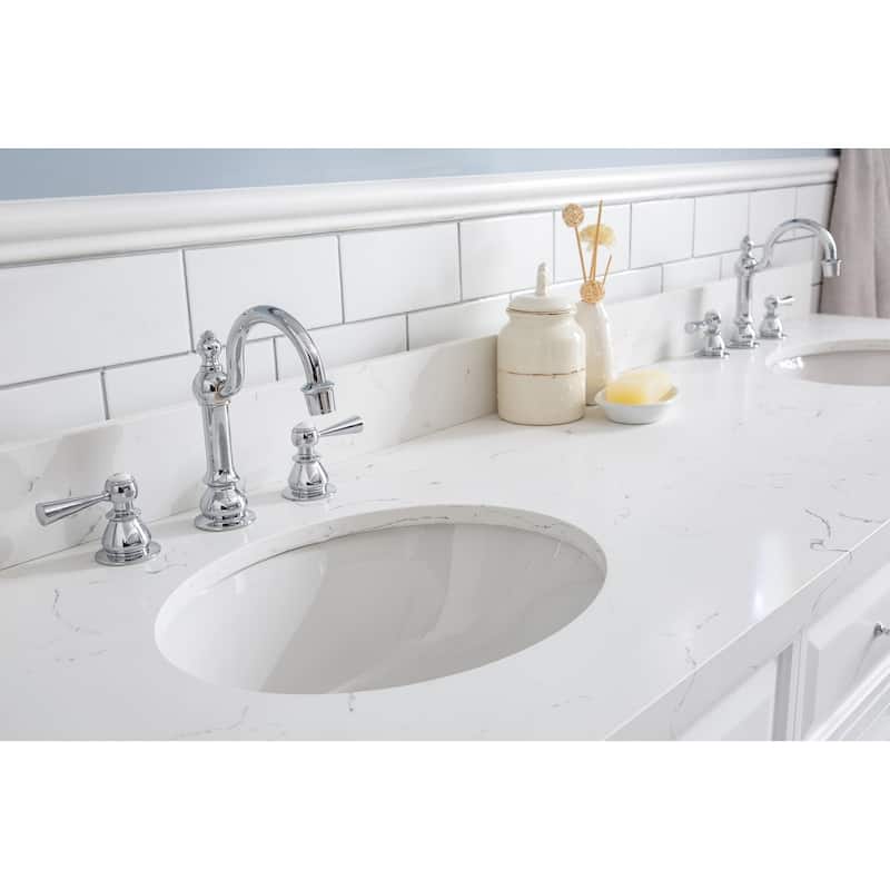 72" Palace Collection Quartz Carrara Cashmere Grey Bathroom Vanity Set With Hardware And F2-0012 Faucets