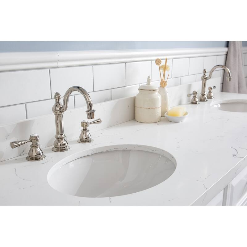 72" Palace Collection Quartz Carrara Cashmere Grey Bathroom Vanity Set With Hardware And F2-0012 Faucets