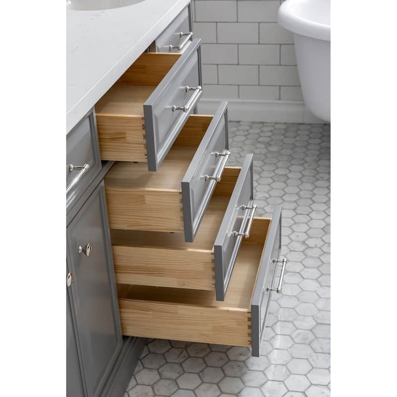 72" Palace Collection Quartz Carrara Cashmere Grey Bathroom Vanity Set With Hardware And F2-0012 Faucets