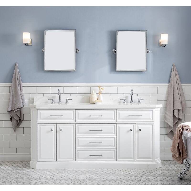 72" Palace Collection Quartz Carrara Cashmere Grey Bathroom Vanity Set With Hardware And F2-0012 Faucets