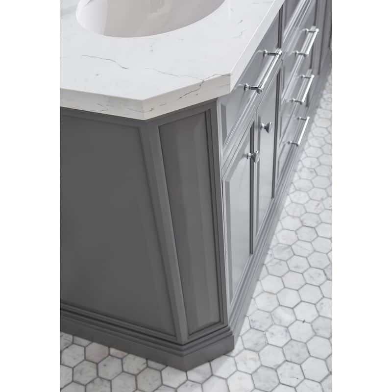 72" Palace Collection Quartz Carrara Cashmere Grey Bathroom Vanity Set With Hardware And F2-0012 Faucets