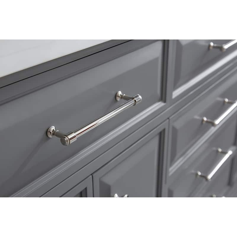 72" Palace Collection Quartz Carrara Cashmere Grey Bathroom Vanity Set With Hardware And F2-0012 Faucets