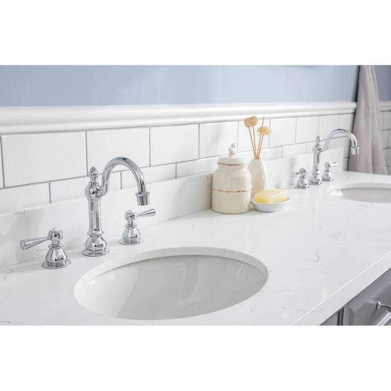 72" Palace Collection Quartz Carrara Cashmere Grey Bathroom Vanity Set With Hardware And F2-0012 Faucets