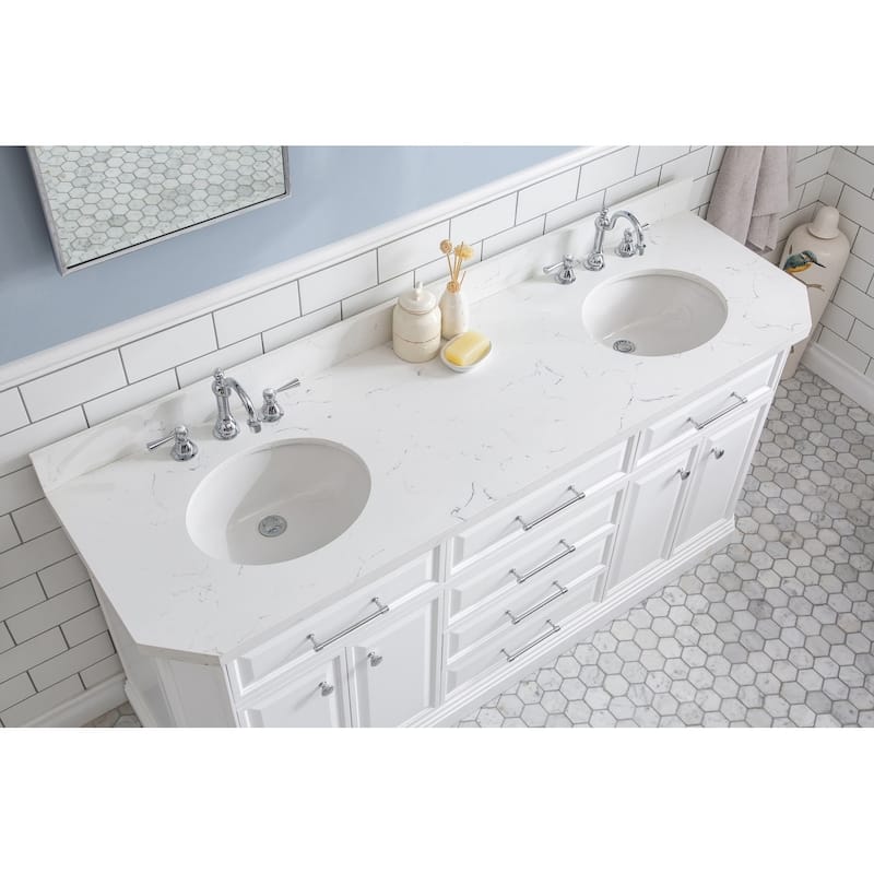72" Palace Collection Quartz Carrara Cashmere Grey Bathroom Vanity Set With Hardware And F2-0012 Faucets