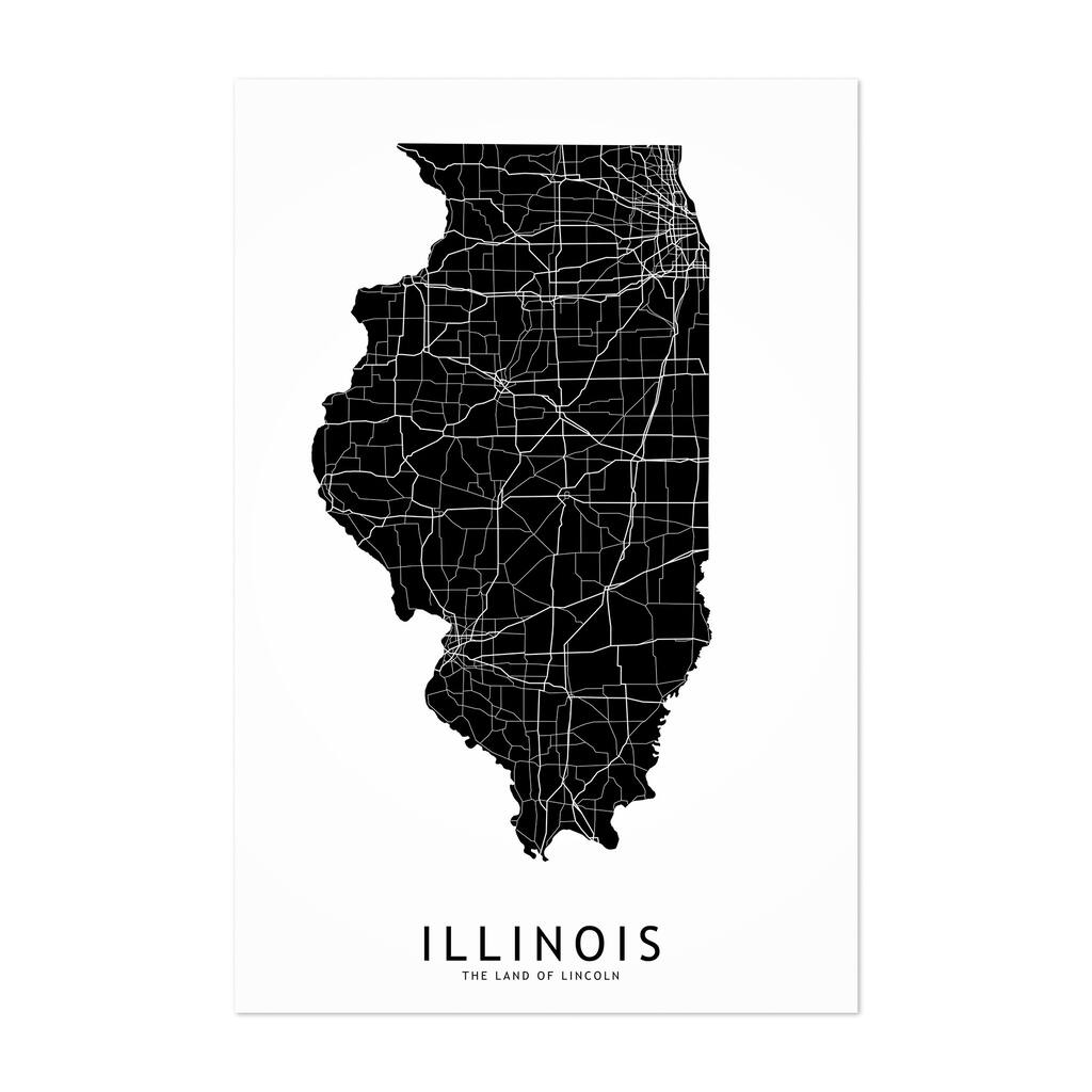 Noir Gallery Illinois Black State Map Unframed Art Print/Poster