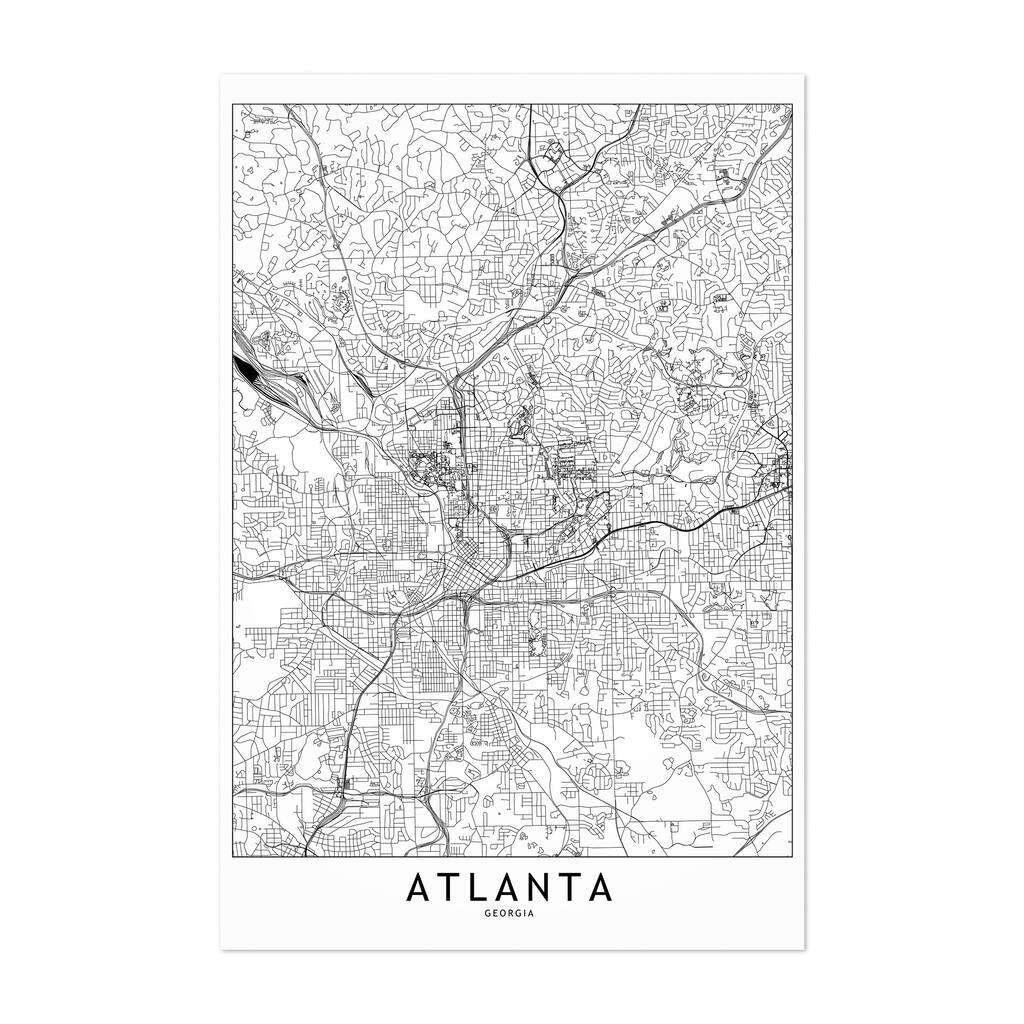 Noir Gallery Atlanta Black & White City Map Unframed Art Print/Poster