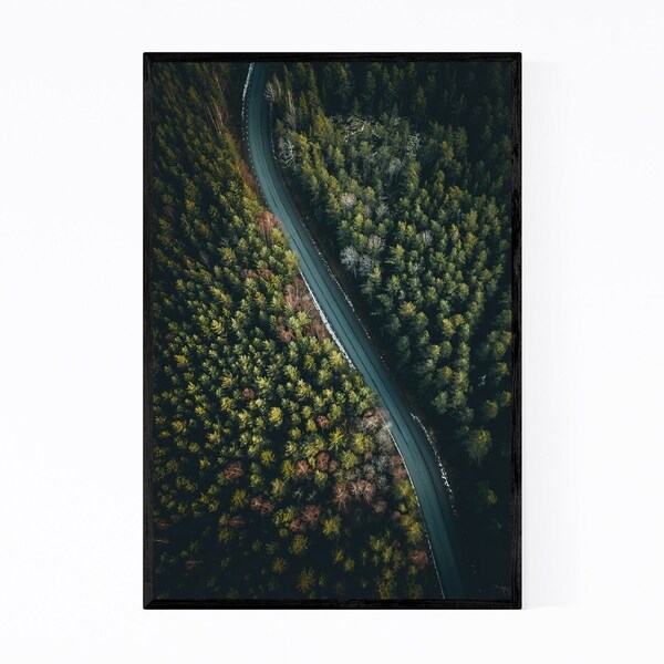 Noir Gallery Road in Forest Sweden Landscape Framed Art Print