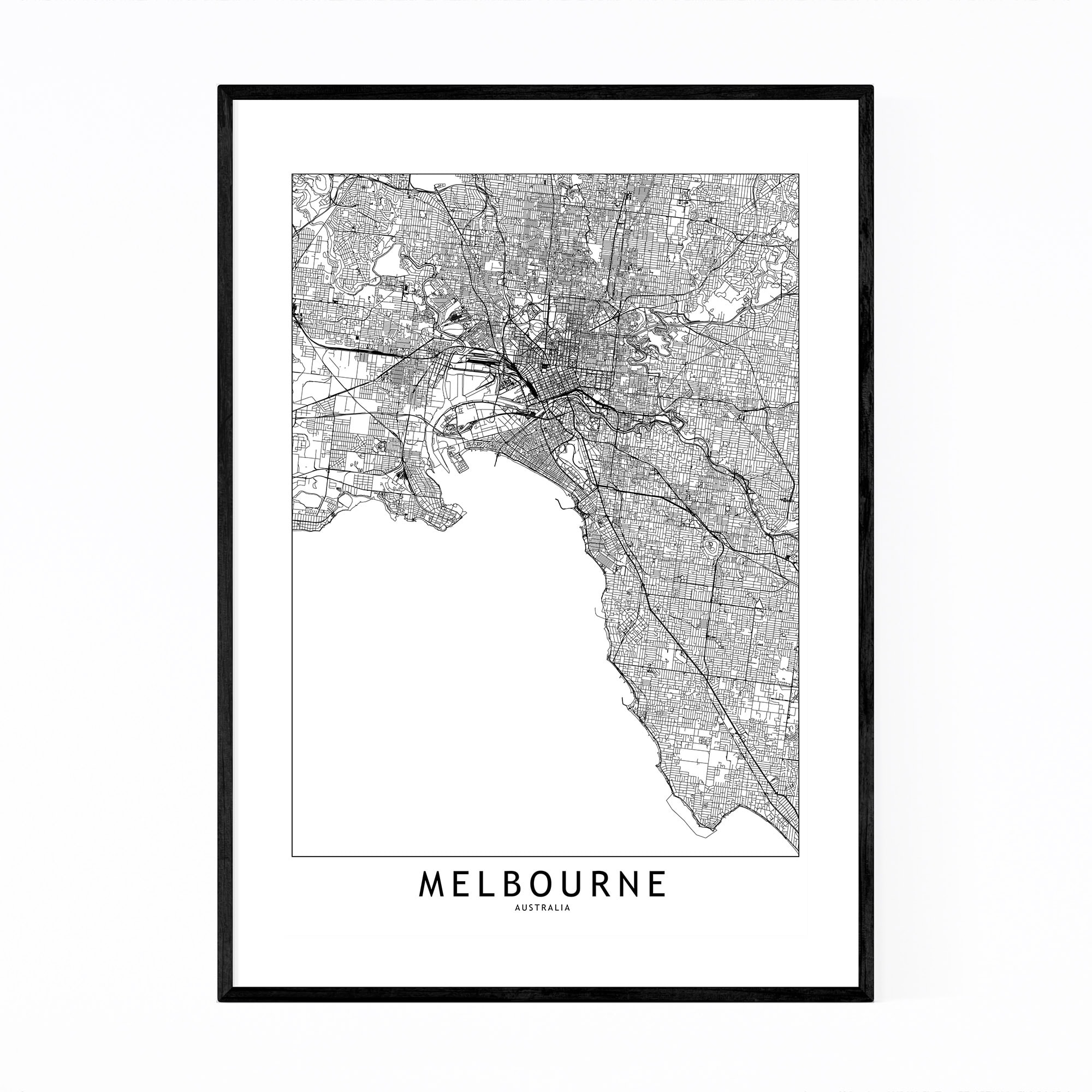 Shop Noir Gallery Melbourne Black White City Map Framed Art