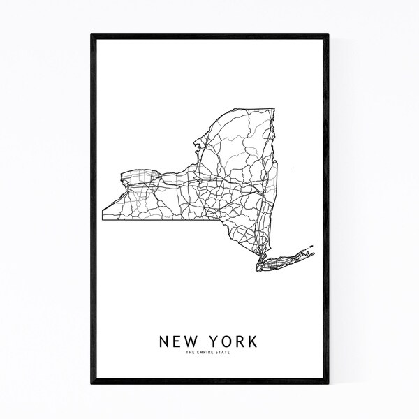 Noir Gallery New York Black & White State Map Framed Art Print