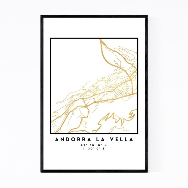 Noir Gallery Minimal Andorra La Vella City Map Framed Art Print