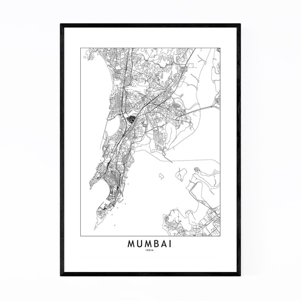 Noir Gallery Mumbai Black & White City Map Framed Art Print