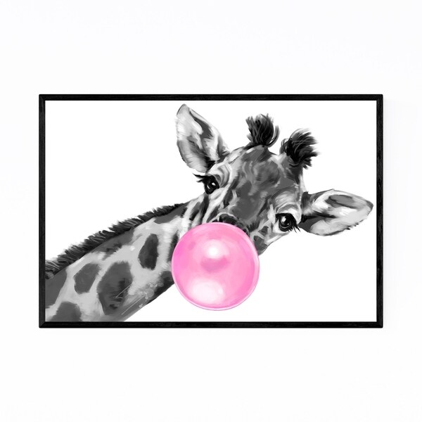 Noir Gallery Pink Giraffe Peekaboo Animal Framed Art Print