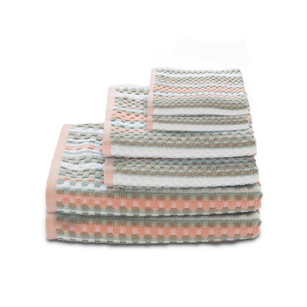 Waffle Check 6 Piece Cotton Bath Towel Set Overstock 27458797