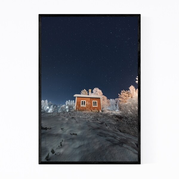 Noir Gallery Winter Night Starry Sky Finland Framed Art Print