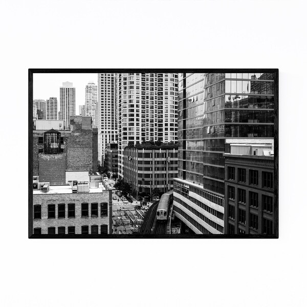 Noir Gallery Chicago River North L Train Framed Art Print