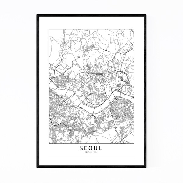 Noir Gallery Seoul Black & White City Map Framed Art Print