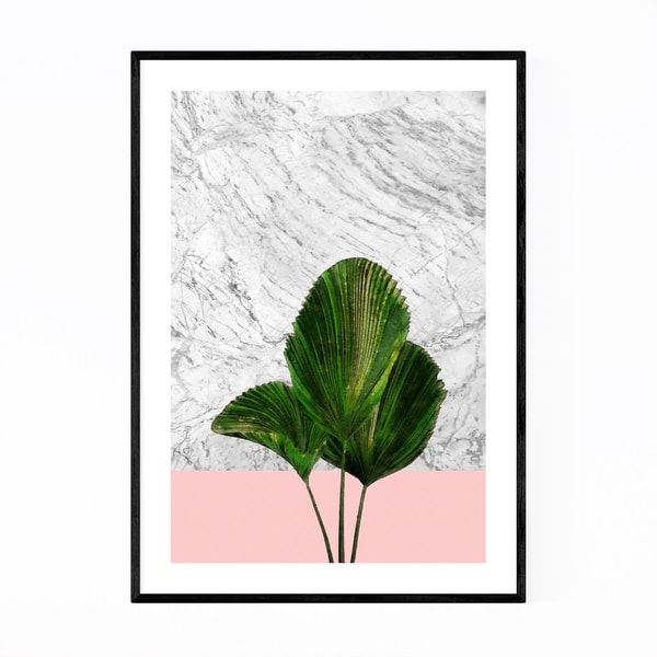 Noir Gallery Minimal Palm Plant Marble & Pink Framed Art Print