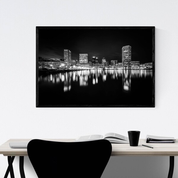 Noir Gallery Inner Harbor Skyline Baltimore Framed Art Print