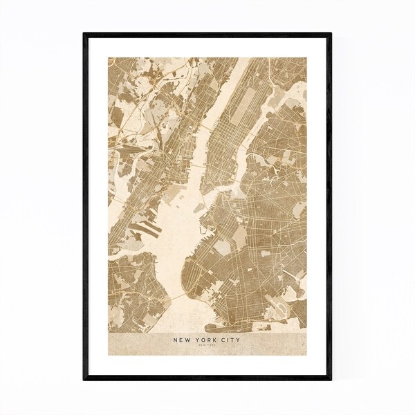 Noir Gallery Minimal Sepia New York City Map Framed Art Print