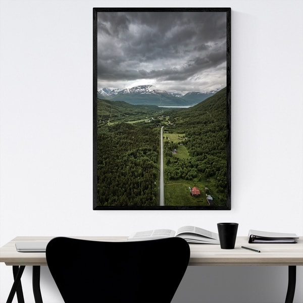 Noir Gallery Norway Road Landscape Aerial Framed Art Print