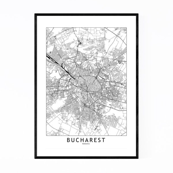 Noir Gallery Bucharest Black & White City Map Framed Art Print