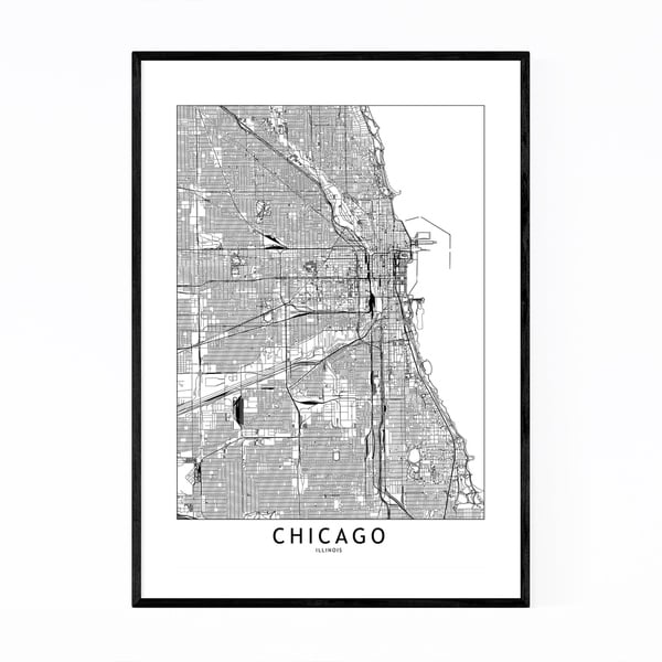 Noir Gallery Chicago Black & White City Map Framed Art Print