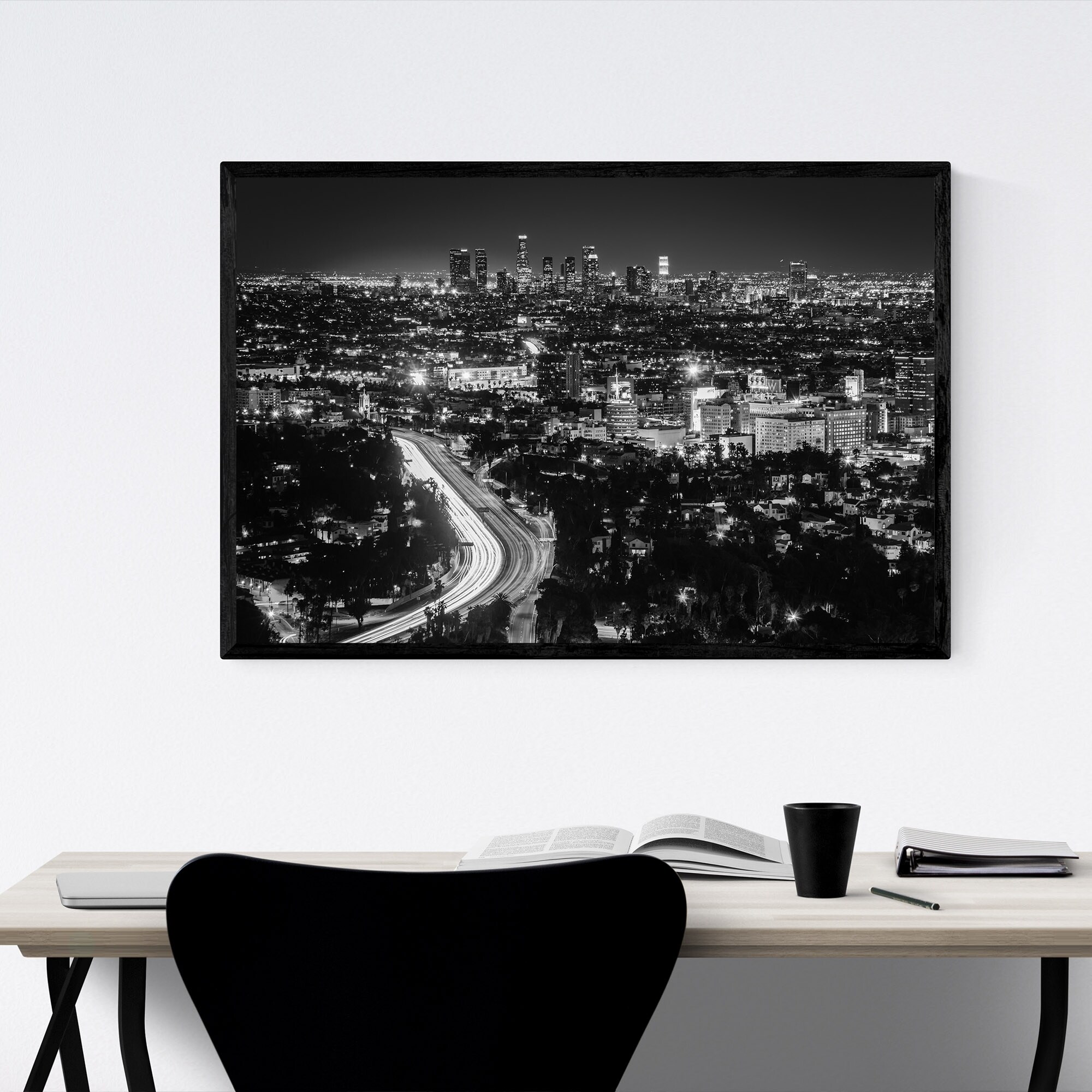 Shop Noir Gallery Black White Los Angeles Skyline Framed Art Print