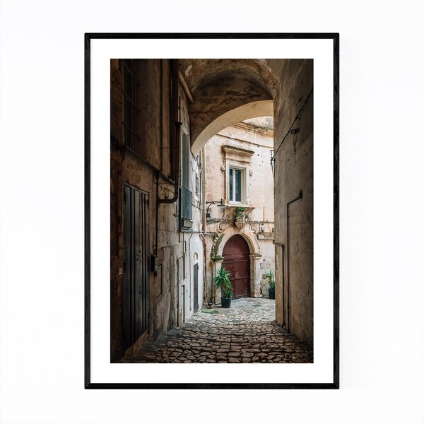 Noir Gallery Matera Italy Cobblestone Street Framed Art Print