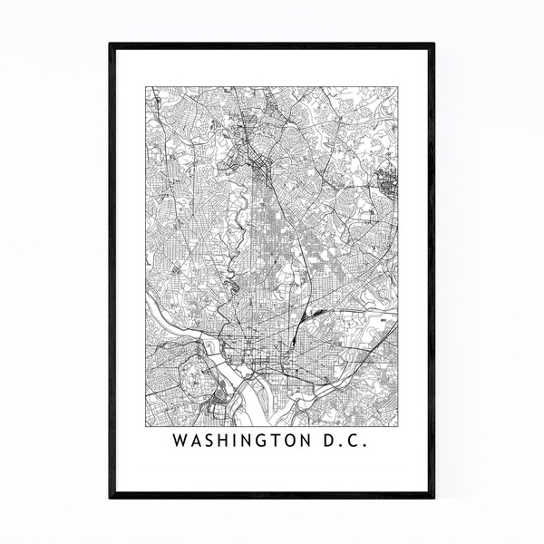Noir Gallery Washington DC Black & White Map Framed Art Print